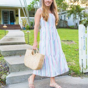 NEW J. Crew Rainbow Striped Cotton Tiered Maxi Dress Blogger Fave 10